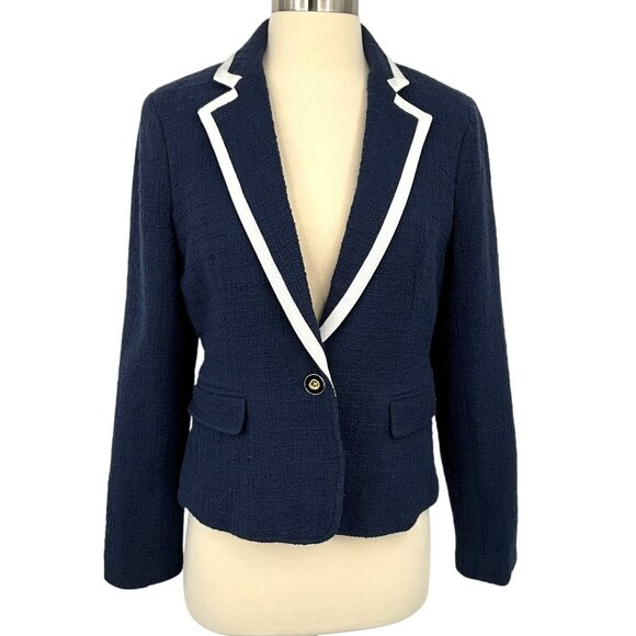 J.CREW Jackets & Blazers - NWT J Crew Textured Tweed Navy Blue Preppy Classic Peplum Blazer Jacket Size 4